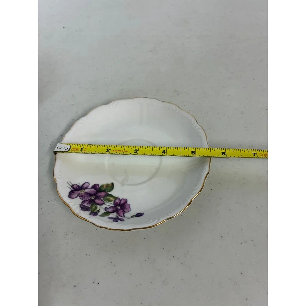 Vintage Made in Japan Purple Violet Floral Porcelain Tea Cup and Saucer Set Gold